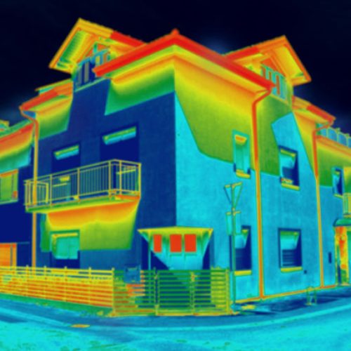 Infrared thermovision image showing lack of thermal insulation on House